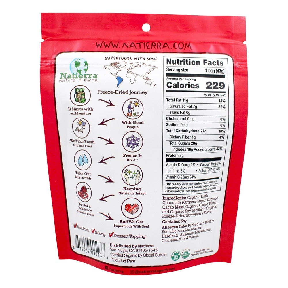 Fatias de morango chocolate Natierra liofilizado - 1.5 oz. Nature's All Foods - Imagem 2