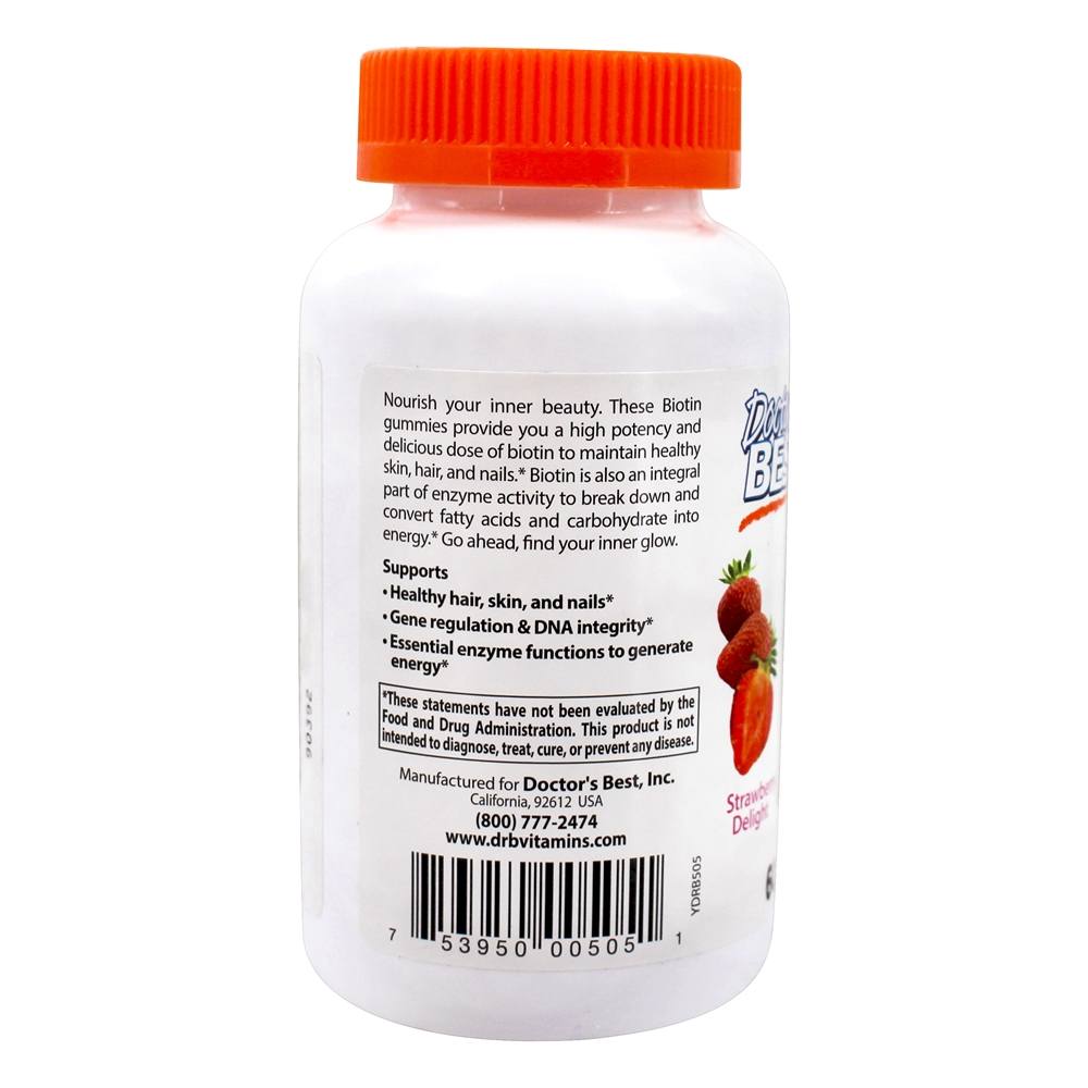 Biotin Gummies Strawberry Delight 5000 mcg. - 30 Gummies Doctor's Best - Imagem 3