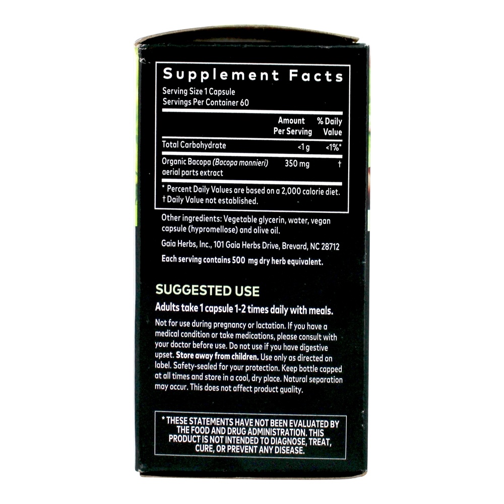 Bacopa Cérebro & Suporte Cognitivo 350 mg . - 60 Tampas veganas Gaia Herbs - Imagem 3