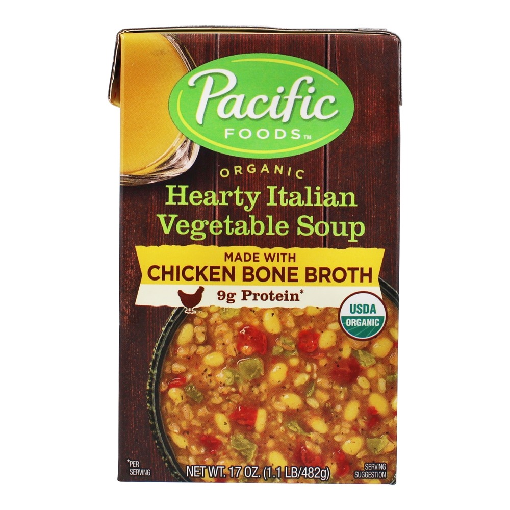 Sopa de legumes italiana orgânica saudável com caldo de osso de galinha - 17 oz. Pacific Foods