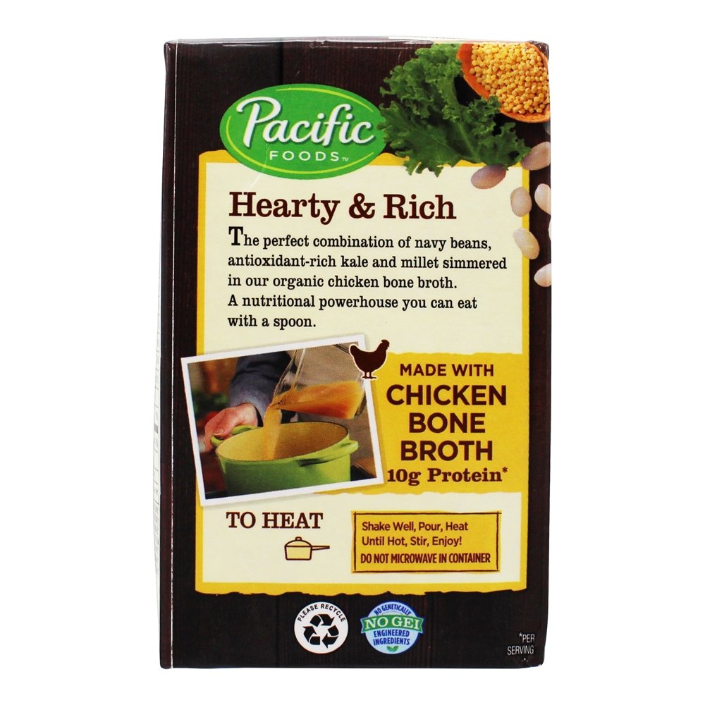 Kale de feijão branco orgânico & Sopa de painço com sopa de caldo de osso de galinha - 17 oz. Pacific Foods - Imagem 3