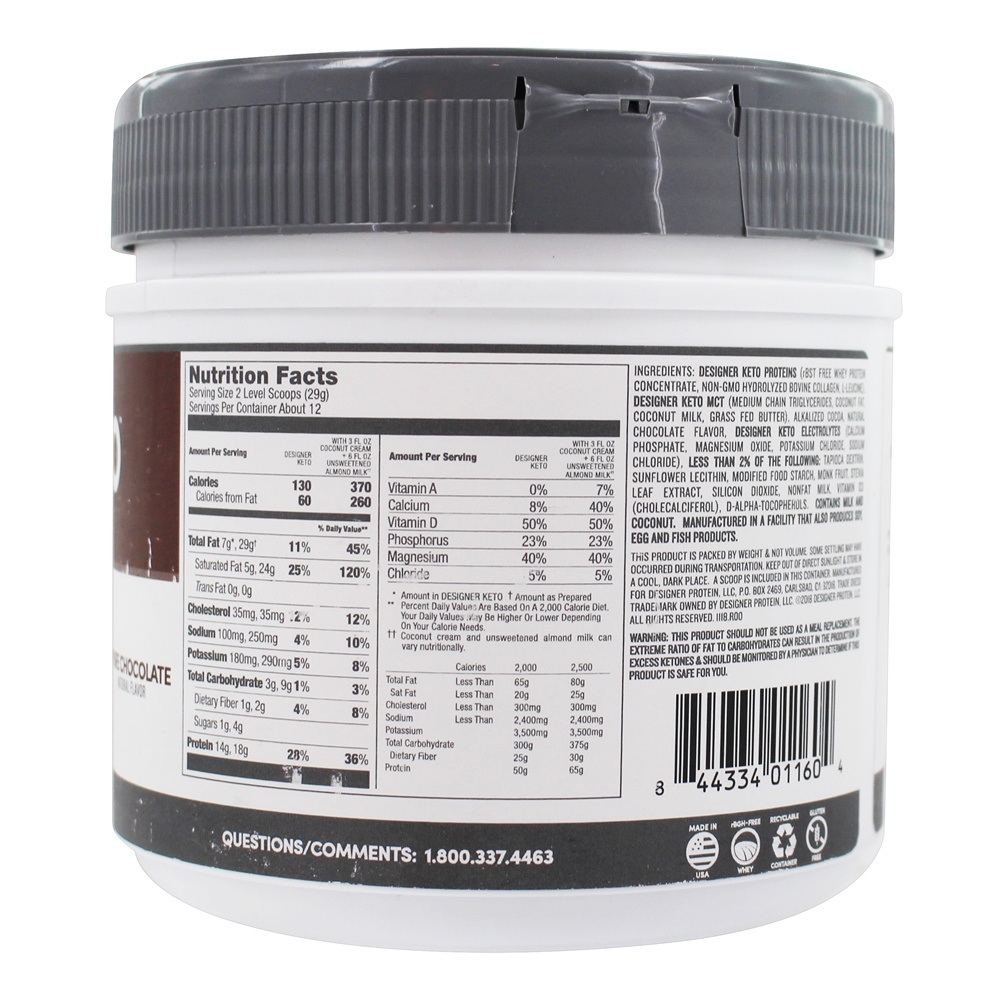 Designer Keto Proteína Pure Pó Chocolate - 12 oz. Designer Protein - Imagem 2