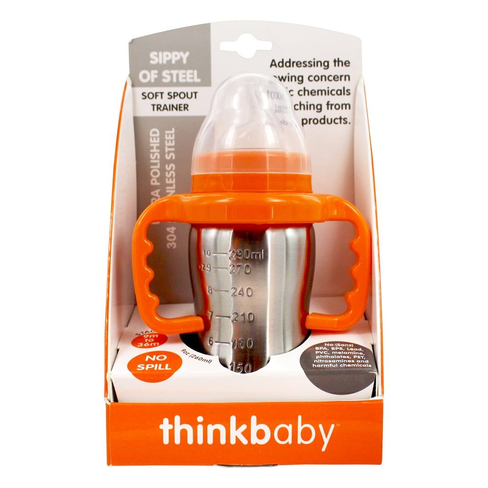 Sippy do Steel Cup Spout Trainer Estágio C 9 para 36 meses Orange - 9 oz. Thinkba