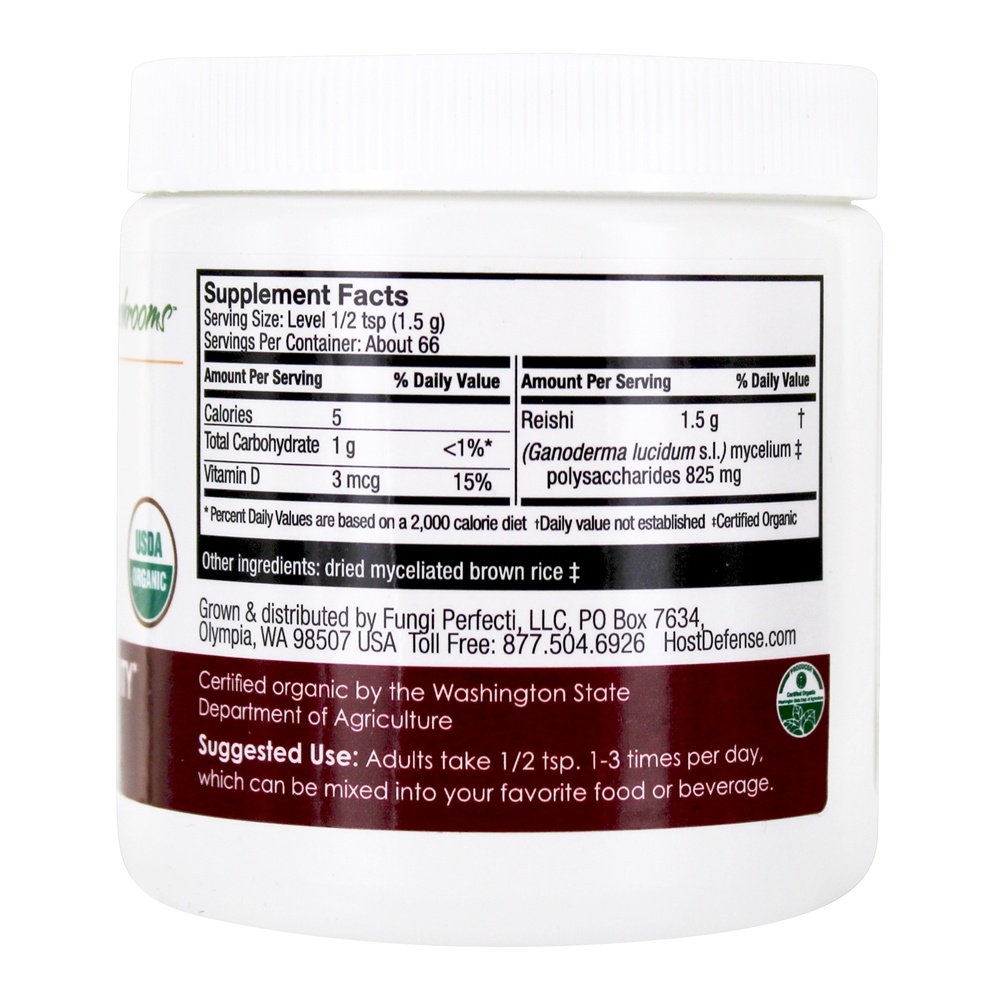 Reishi Cardio & Longevidade Suporte Cogumelo Micélio Em Pó - 3.5 oz. Host Defense - Imagem 2