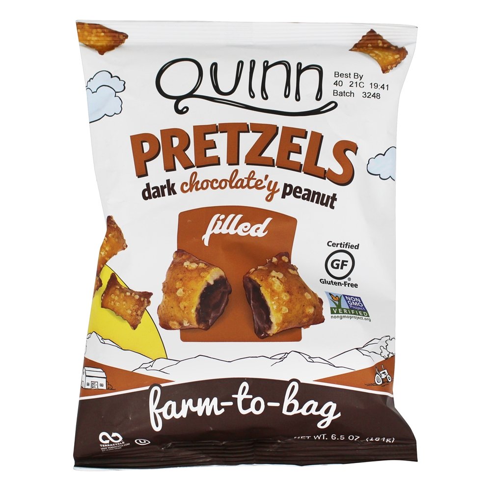 Pretzels sem glúten Chocolate escuro pepitas cheios de amendoim - 6.5 oz. Quinn Snacks