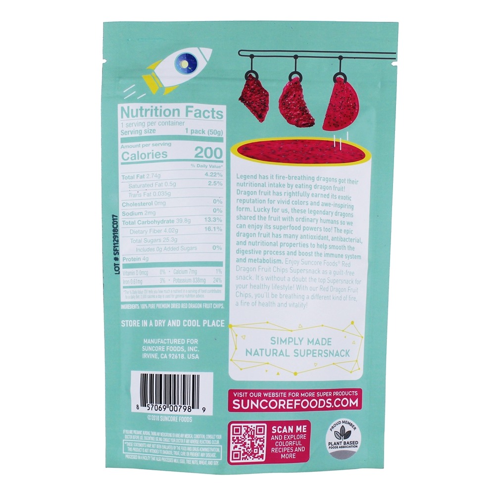 Super Snack Superfood Red Dragon Fruta Chips - 1.76 oz. Suncore Foods - Imagem 2