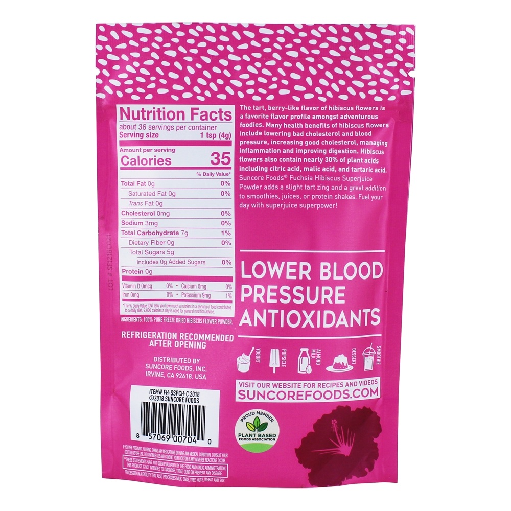 Super Suco Superfood Em Pó Fúcsia Hibiscus - 5 oz. Suncore Foods - Imagem 2