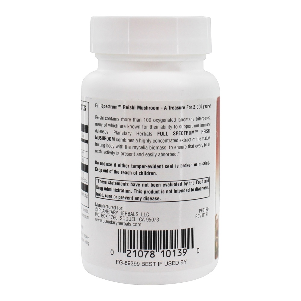 Full Spectrum Suporte cogumelo botânico cogumelo Reishi 460 mg . - 50 Tablets Planetary Herbals - Imagem 3
