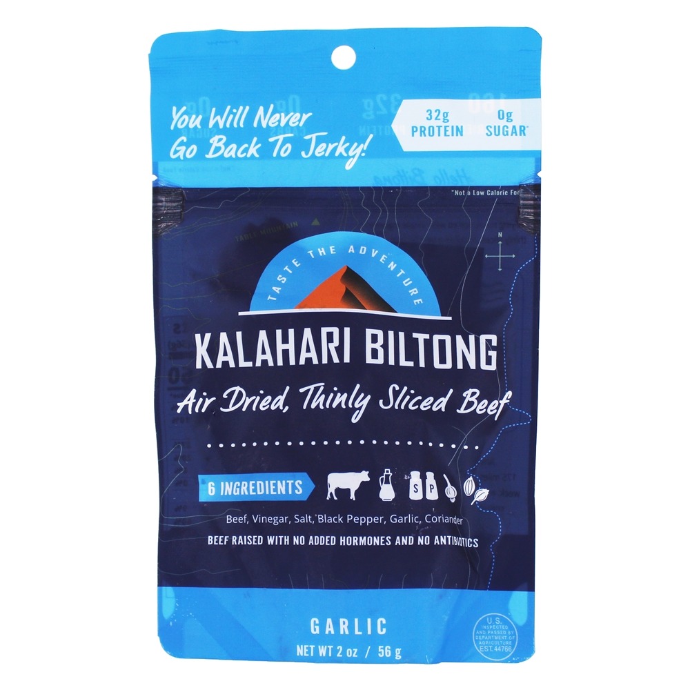 Alho de carne em fatias finas e secas ao ar - 2 oz. Kalahari Biltong