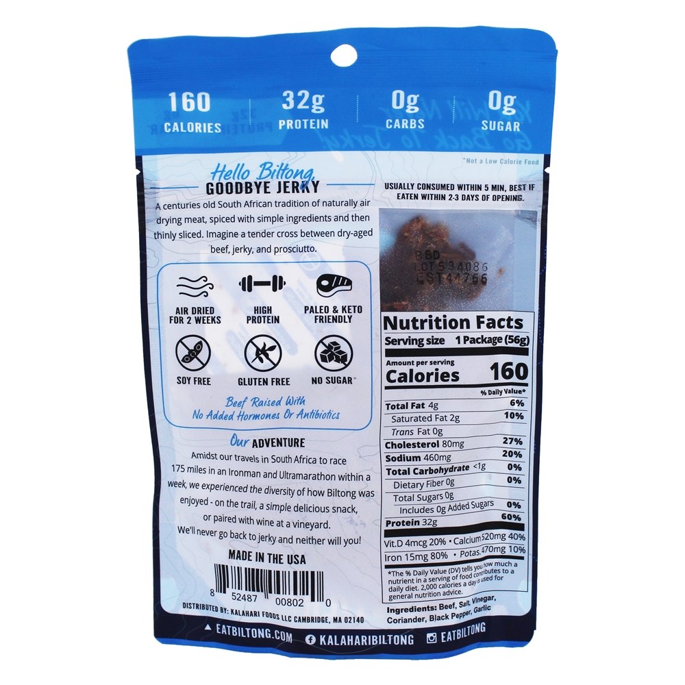 Alho de carne em fatias finas e secas ao ar - 2 oz. Kalahari Biltong - Imagem 2
