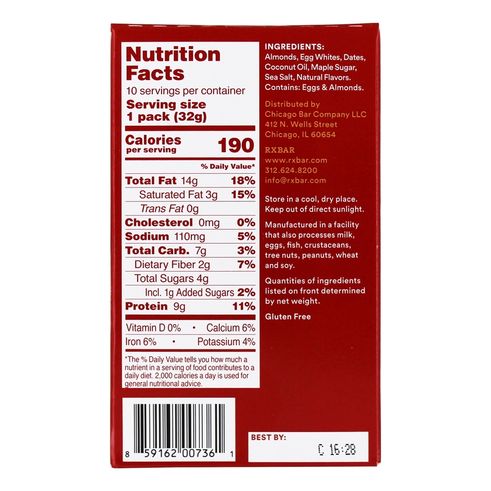 Porca de Amêndoa e Proteína Spread Box Maple - 10 Pacote (s) RXBAR - Imagem 2
