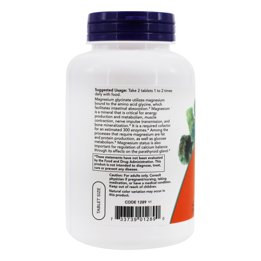 Suporte ao Sistema Nervoso de Glicinato de Magnésio 200 mg . - 180 Tablets NOW Foods - Imagem 3