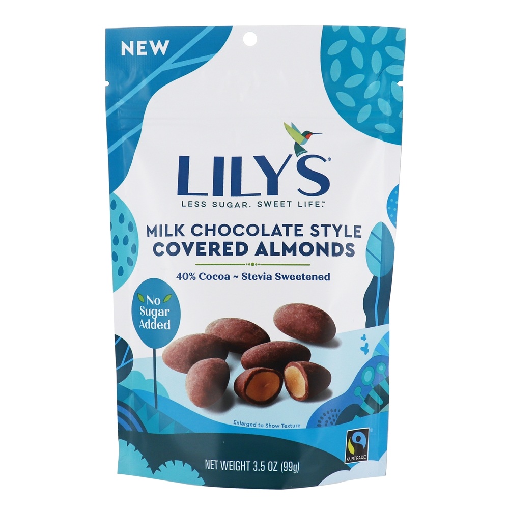 Stevia Sweetened 35 % Amêndoas Cobertas de Chocolate ao Leite de Cacau - 3.5 oz. Lily's
