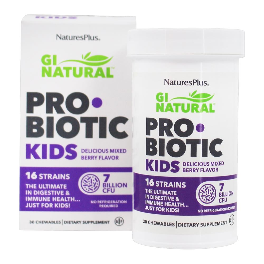 GI Natural Probiótico Kids Mixed Berry 7 Bilhões de UFC - 30 Mastigáveis Natures Plus