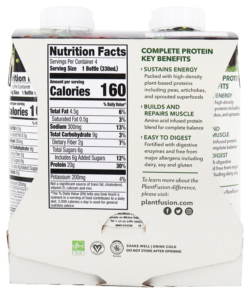 Shake de Proteína Vegetal Completo Pronto para Beber Feijão de Baunilha - Pacote 4 PlantFusion - Imagem 3
