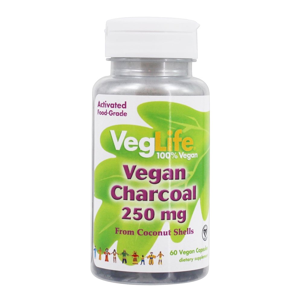 Carvão vegetal Vegano com casca de coco ativada com grau alimentício 250 mg . - Cápsulas Vegan 60 VegLife