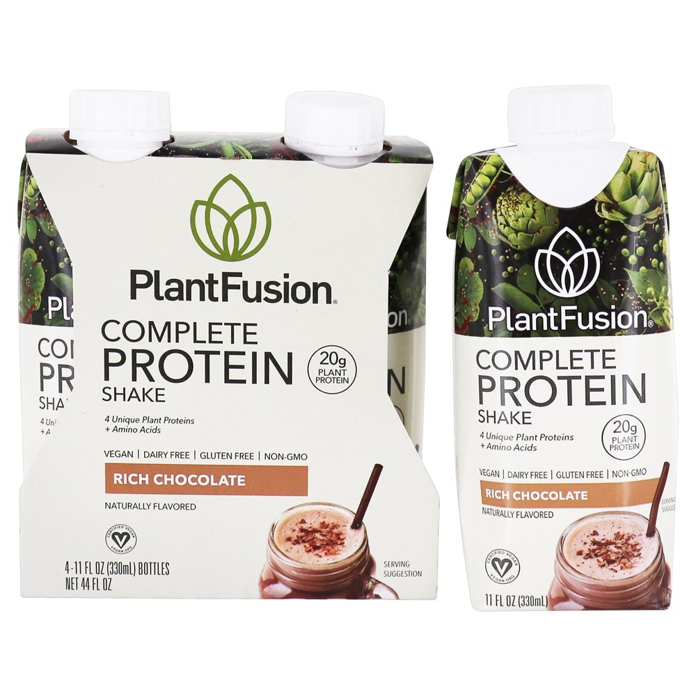 Shake de proteína vegetal completo pronto para beber chocolate rico - Pacote 4 PlantFusion