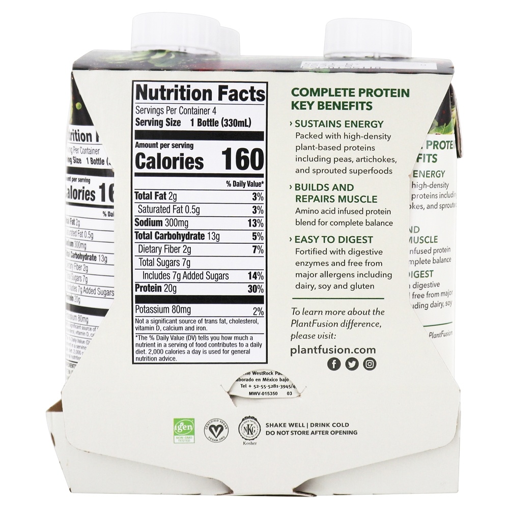 Shake de proteína vegetal completo pronto para beber chocolate rico - Pacote 4 PlantFusion - Imagem 3