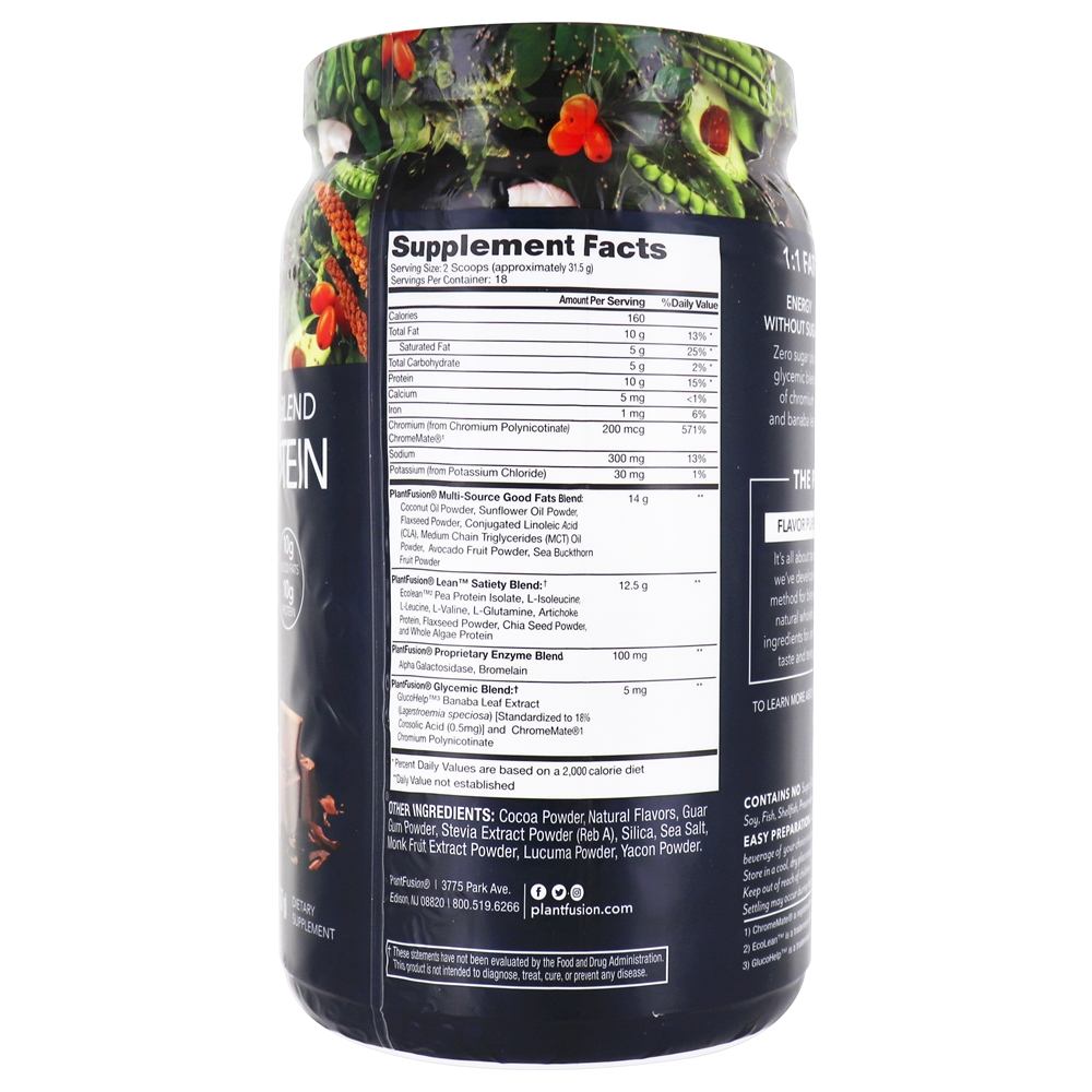 Planta completa Keto Blend 1: 1 Gorduras + Proteína em Pó Rico Chocolate - 20 oz. PlantFusion - Imagem 2