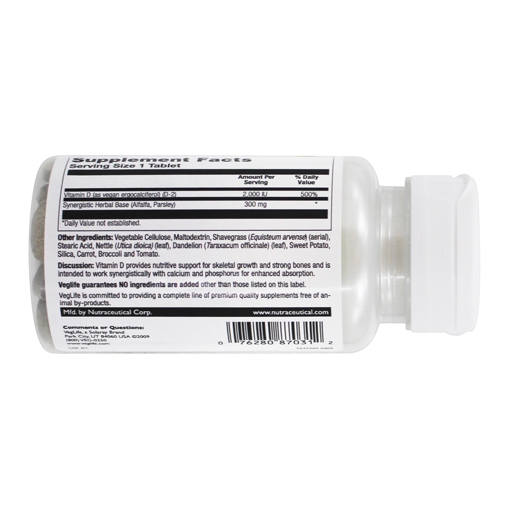 Vitamina D Suprema Vegana 2000 IU - 100 Tablets VegLife - Imagem 3