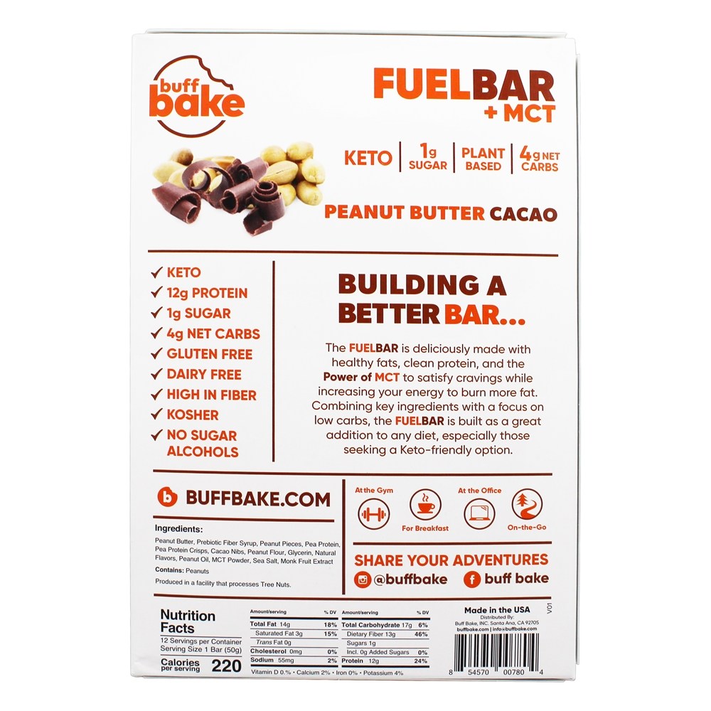 Combustível Keto + MCT Bar Box Manteiga De Amendoim Cacao - 12 Barras Buff Bake - Imagem 3