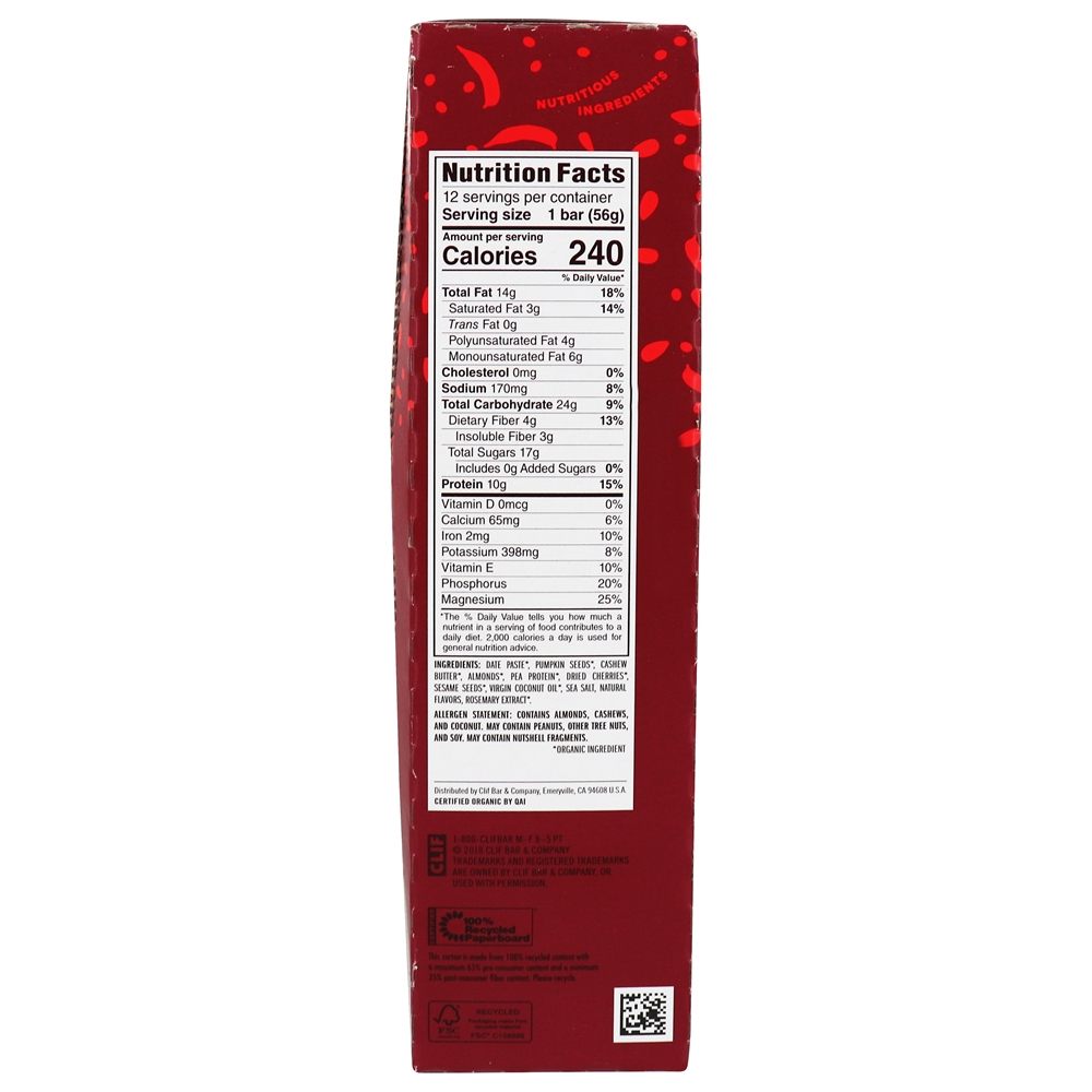 Whole Lotta Frutas Orgânicas, Nozes & Semente Bares Caixa Tart Cherry Amêndoa - 12 Barras Clif Bar - Imagem 2