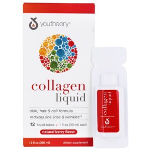 Pele Líquida de Colágeno, Cabelo e Fórmula de Prego Berry Natural - 12 Tubos Youtheory