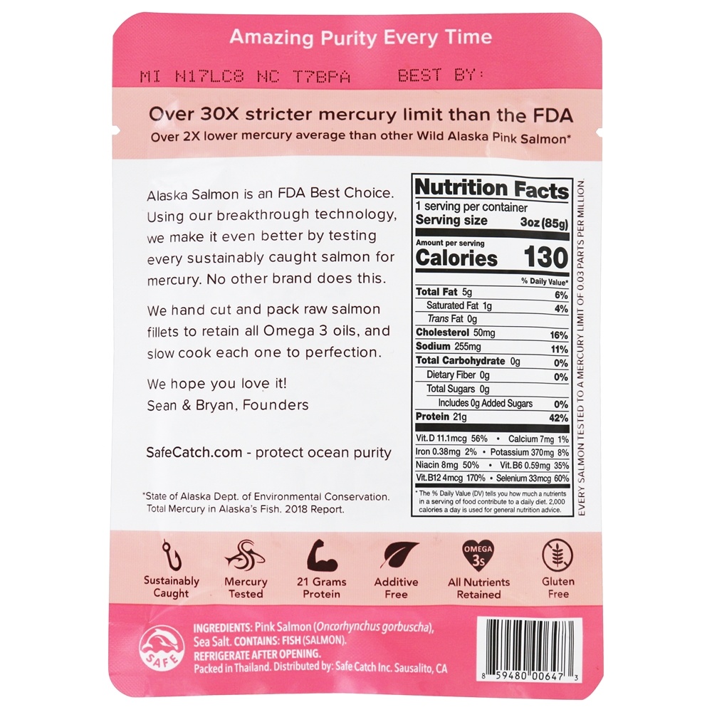 Bolsa de salmão selvagem rosa sem pele e sem ossos - 3 oz. Safe Catch - Imagem 2
