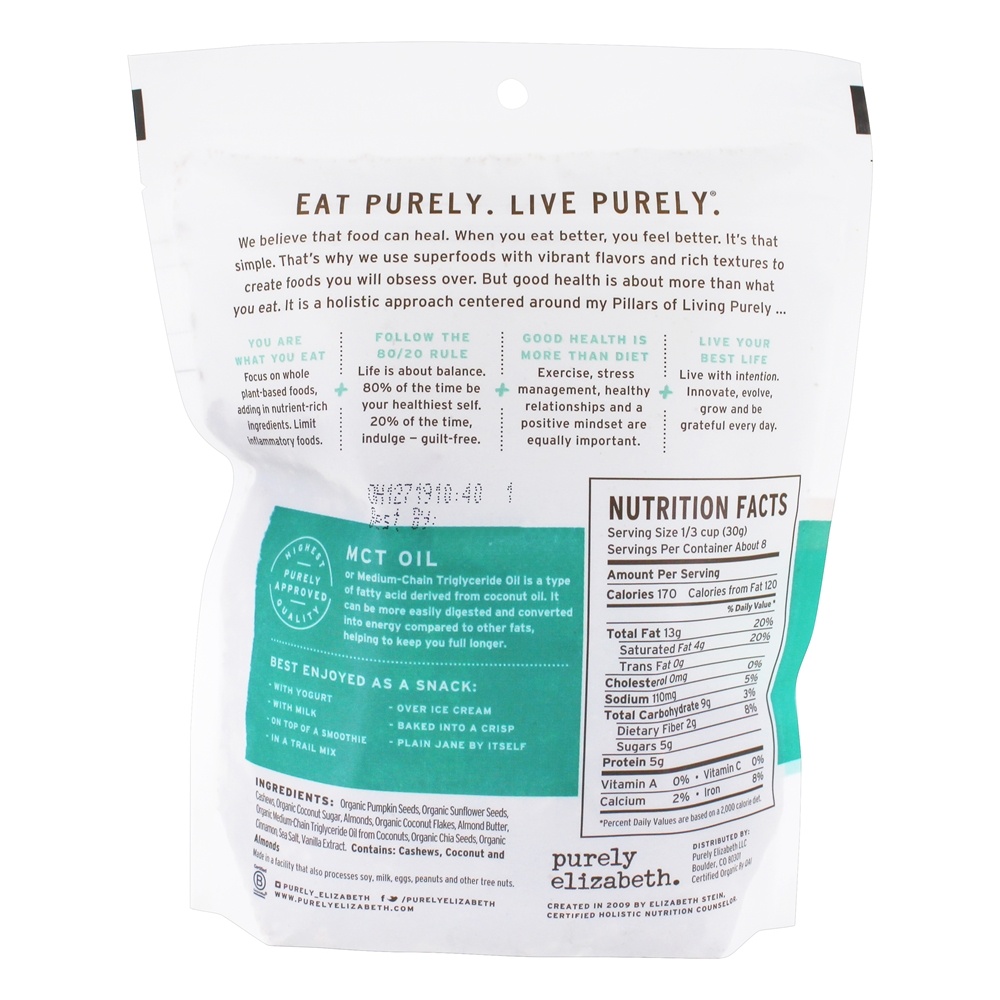Manteiga de amêndoa de baunilha livre de grãos Granola + MCT - 8 oz. Purely Elizabeth - Imagem 2