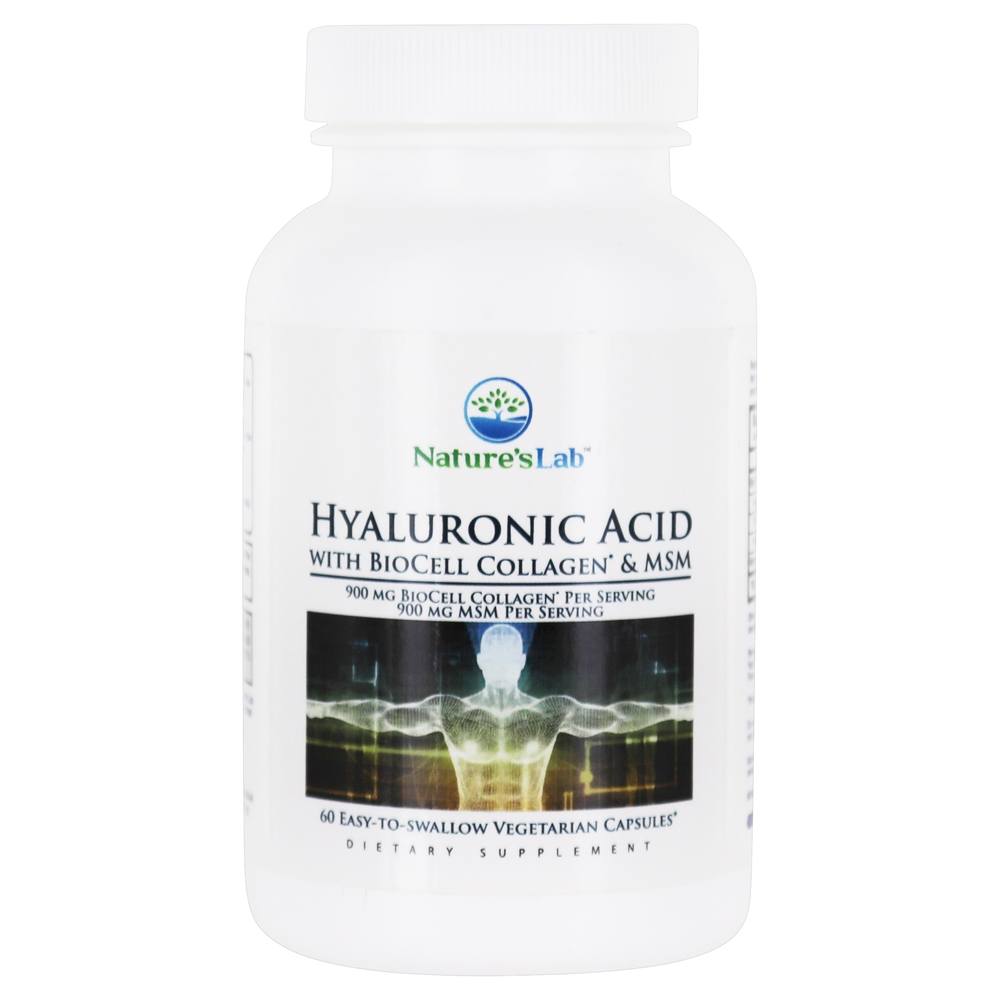Ácido Hialurônico com BioCell Collagen & MSM - Cápsulas vegetarianas 60 Nature's Lab