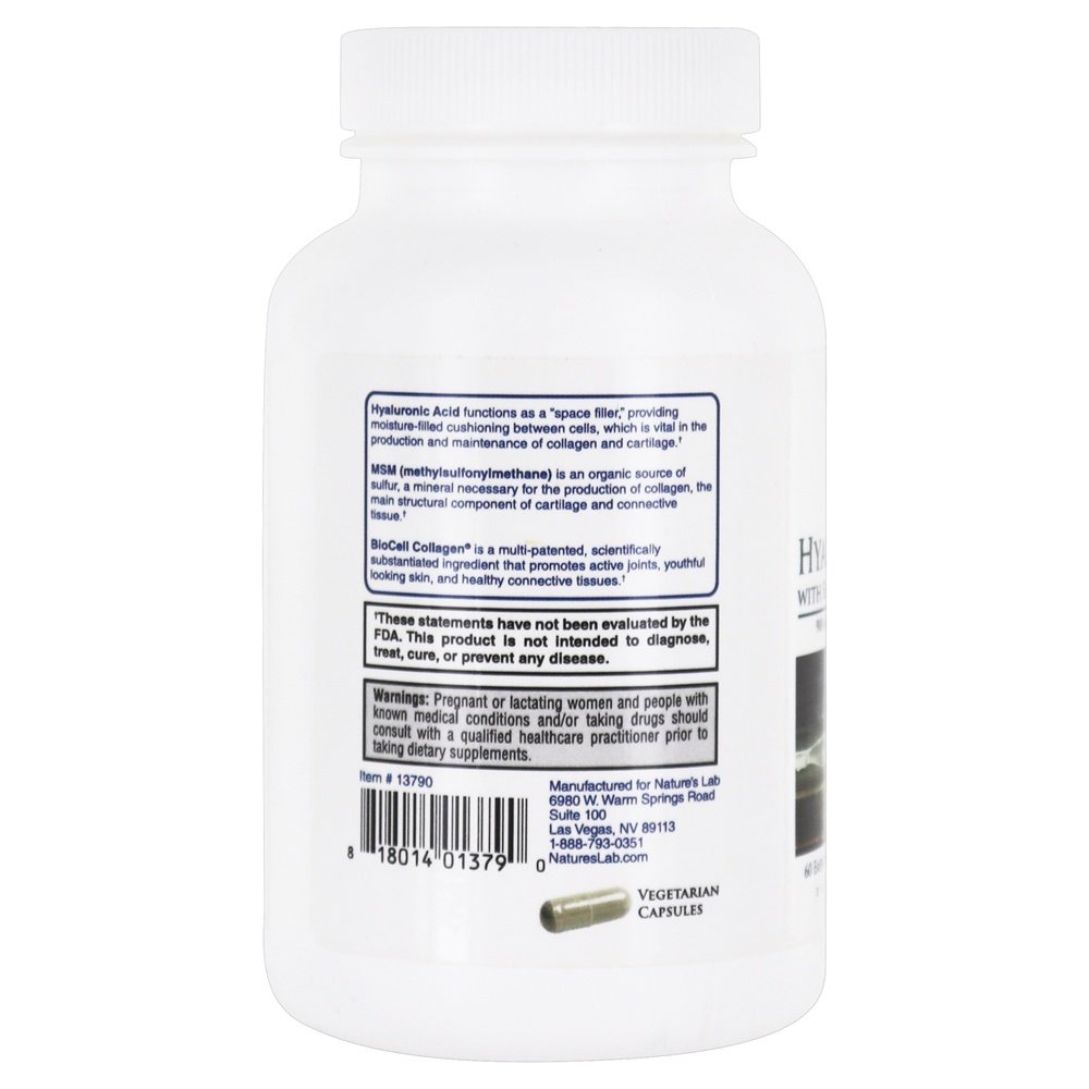 Ácido Hialurônico com BioCell Collagen & MSM - Cápsulas vegetarianas 60 Nature's Lab - Imagem 3
