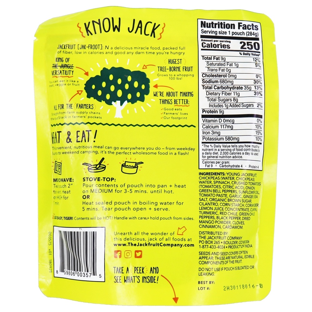 Grão de bico de farinha de jasmim completo + espinafre + Garam Masala - 10 oz. The Jackfruit Company - Imagem 2