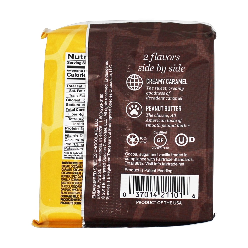 Chocolate Escuro ESC Duoz Bar 60 % Manteiga De Amendoim De Cacau + Caramelo - 1.6 oz. Endangered Species - Imagem 2
