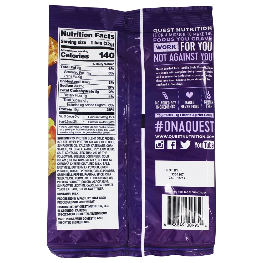 Taco de Chips de Proteína Estilo Tortilla Loaded Taco - 8 Malas Quest Nutrition - Imagem 3
