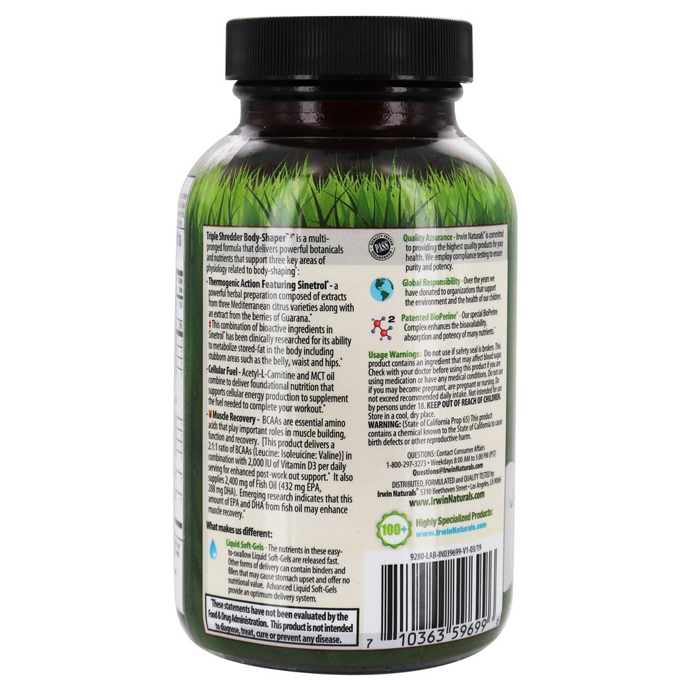 Trituradora Tripla Body-Shaper BCAA 2 : 1: 1 - 60 Softgels líquidos Irwin Naturals - Imagem 3