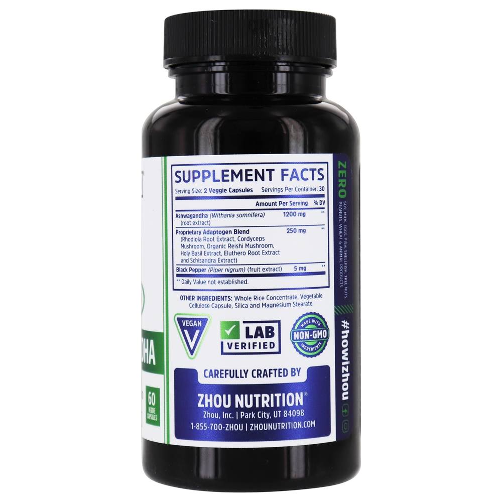 Mistura Adaptogênica de Força Máxima Ashwagandha 1200 mg . - 60 Cápsula (s) vegetal (s) Zhou - Imagem 2