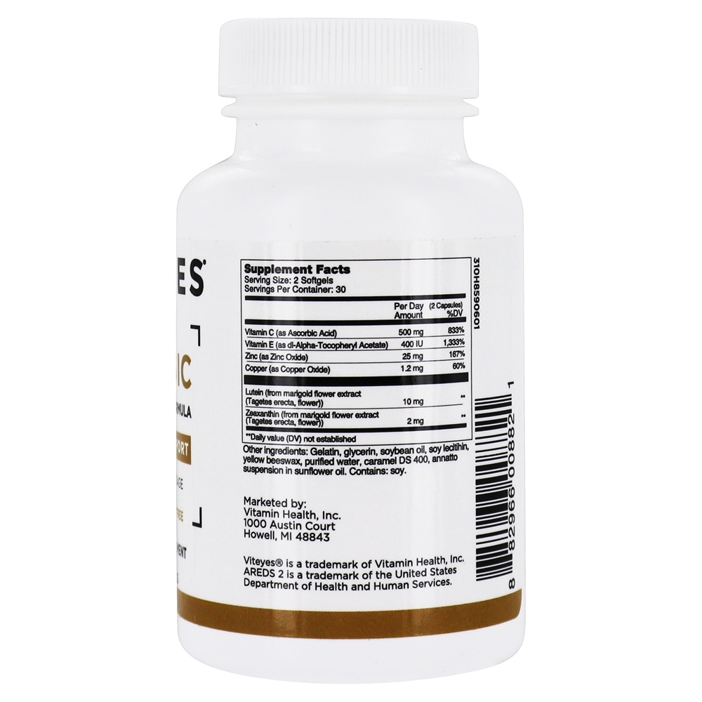 Suporte para MACular de Fórmula Baseada em AREDS Clássicos 2 - 60 Softgels VitEyes - Imagem 2