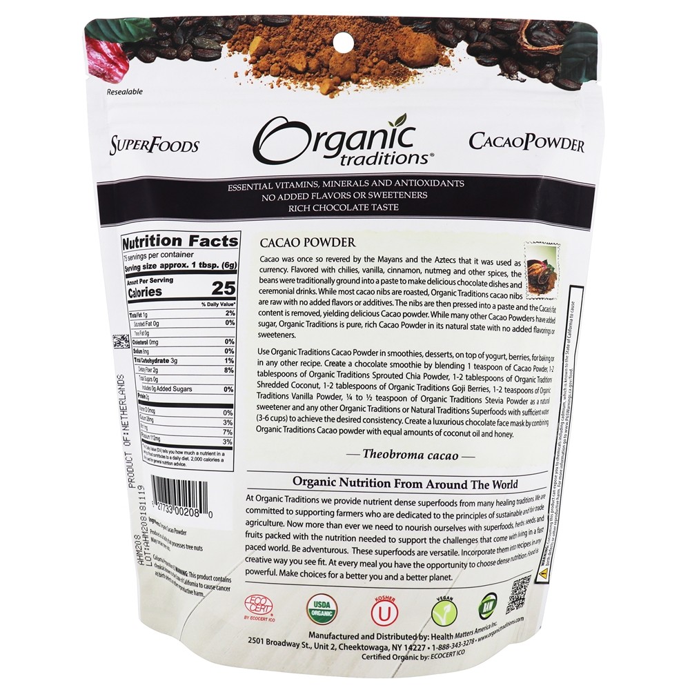 Cacau Em Pó - 16 oz. Organic Traditions - Imagem 2