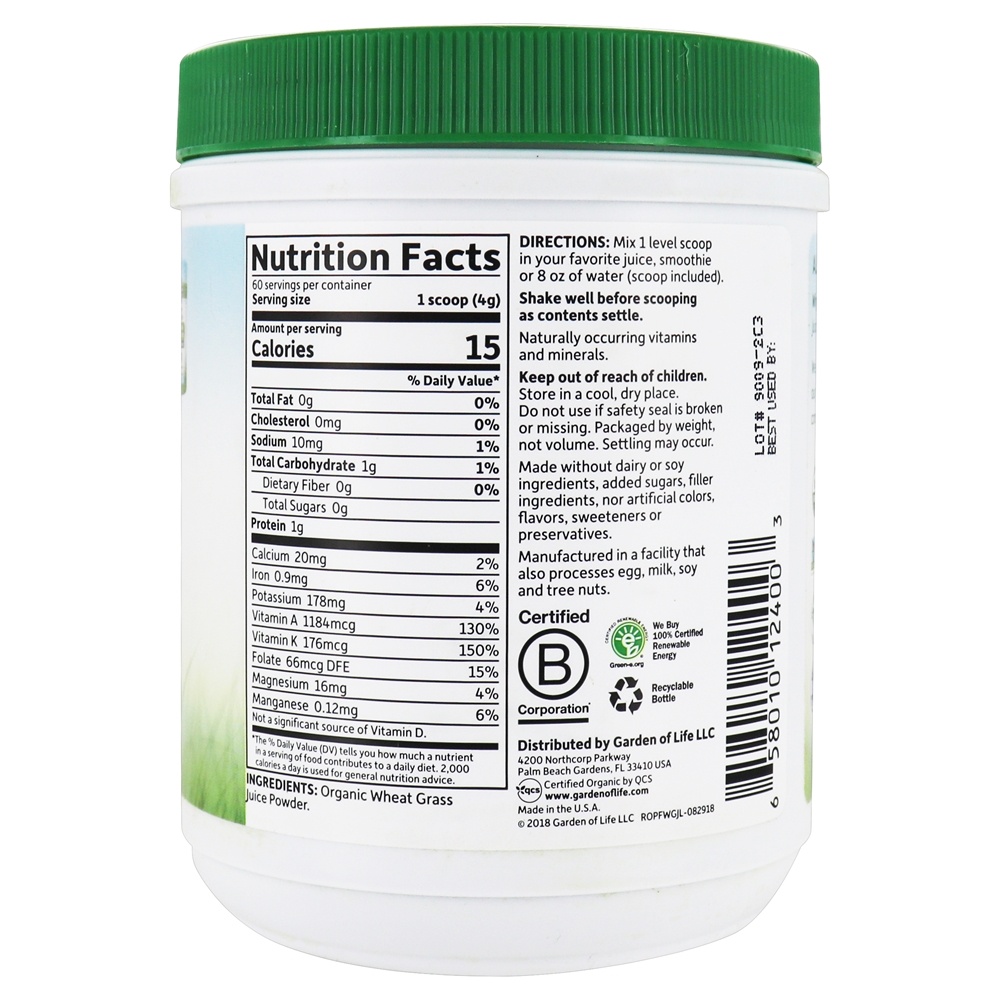 Alimentos Perfeitos Orgânicos Crus 100 % EUA Orgânicos Trigo Suco De Grama Em Pó Sem Aromas - 8.46 oz. Garden of Life - Imagem 2