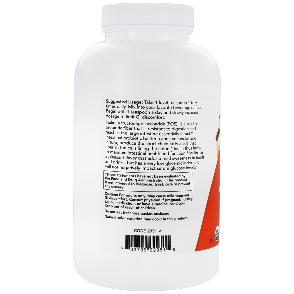 Prebiótico certificado em inulina orgânica Pure Suporte intestinal em pó - 1 lb. NOW Foods - Imagem 3
