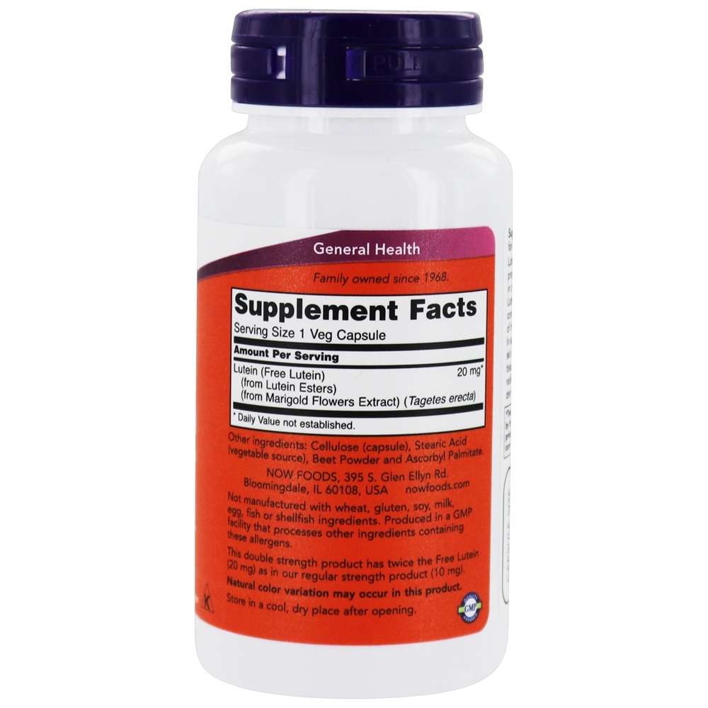 Olho de luteína de dupla força Health Support 20 mg . - 90 Cápsula (s) vegetal (s) NOW Foods - Imagem 2
