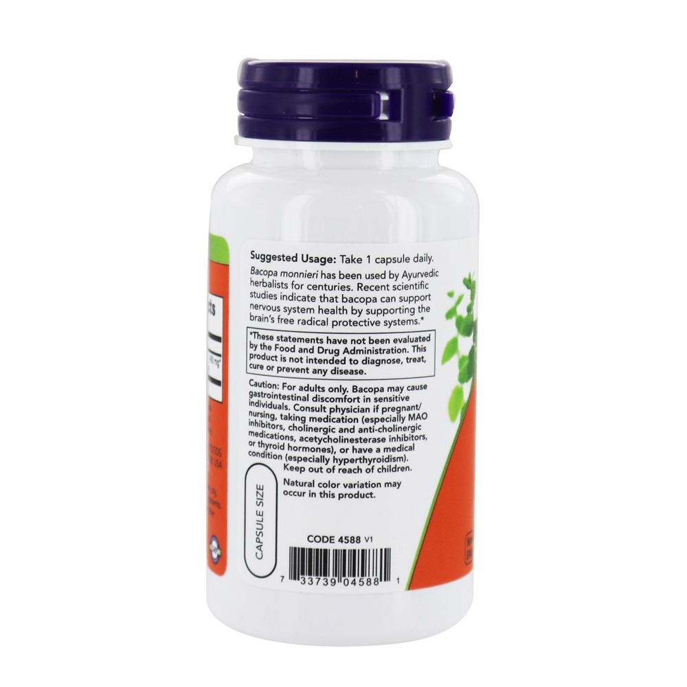 Fórmula de saúde cerebral do extrato de Bacopa 450 mg . - 90 Cápsula (s) vegetal (s) NOW Foods - Imagem 3