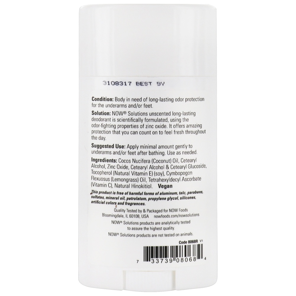 NOW Solutions Desodorizante de longa duração sem perfume - 2.2 oz. NOW Foods - Imagem 2