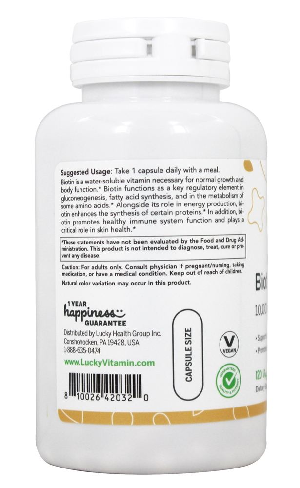 Biotina 10000 mcg. - Cápsulas LuckyVitamin 120 LuckyVitamin - Imagem 3