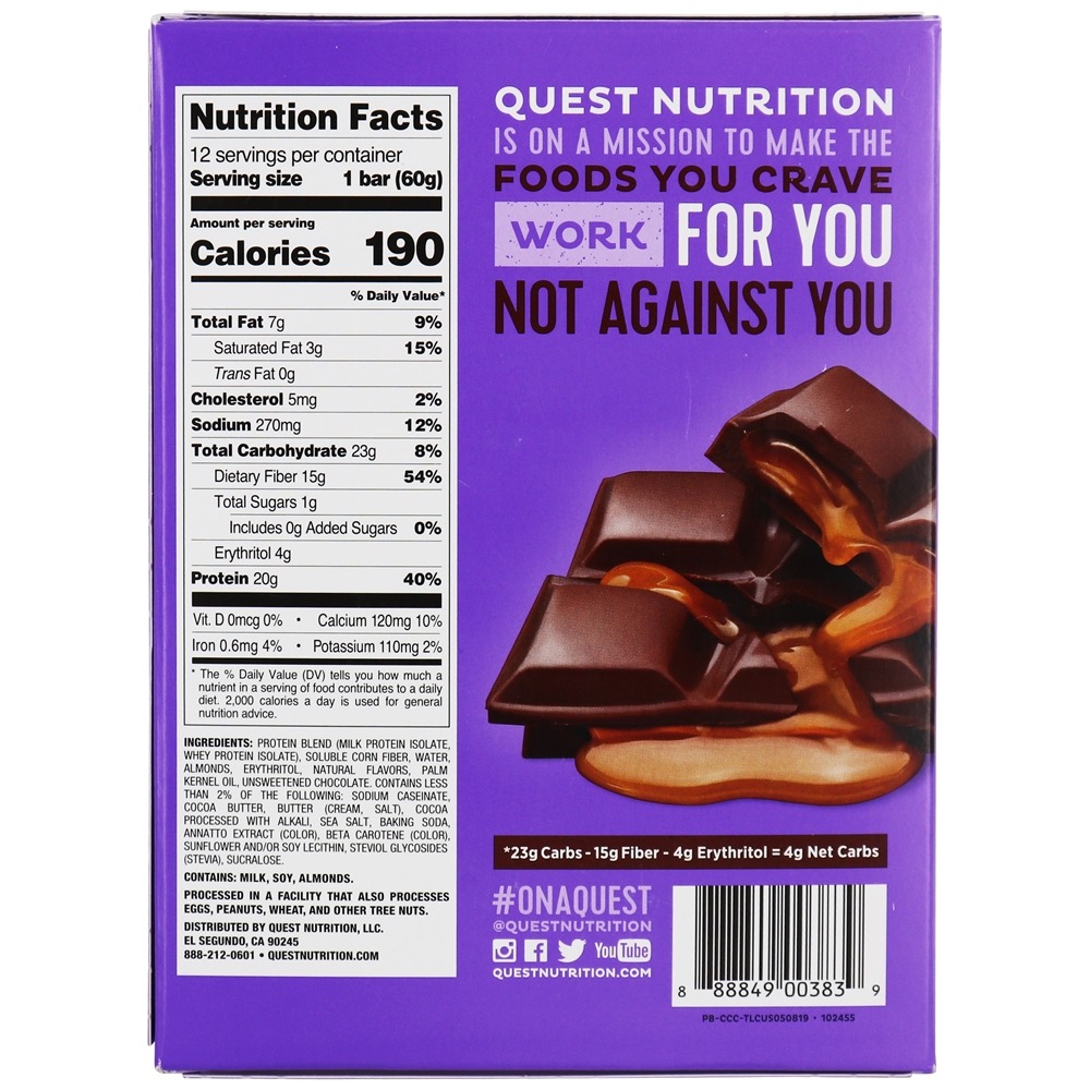 Quest Bar Protein Bars Box Pedaço de chocolate com caramelo - 12 Barras Quest Nutrition - Imagem 3