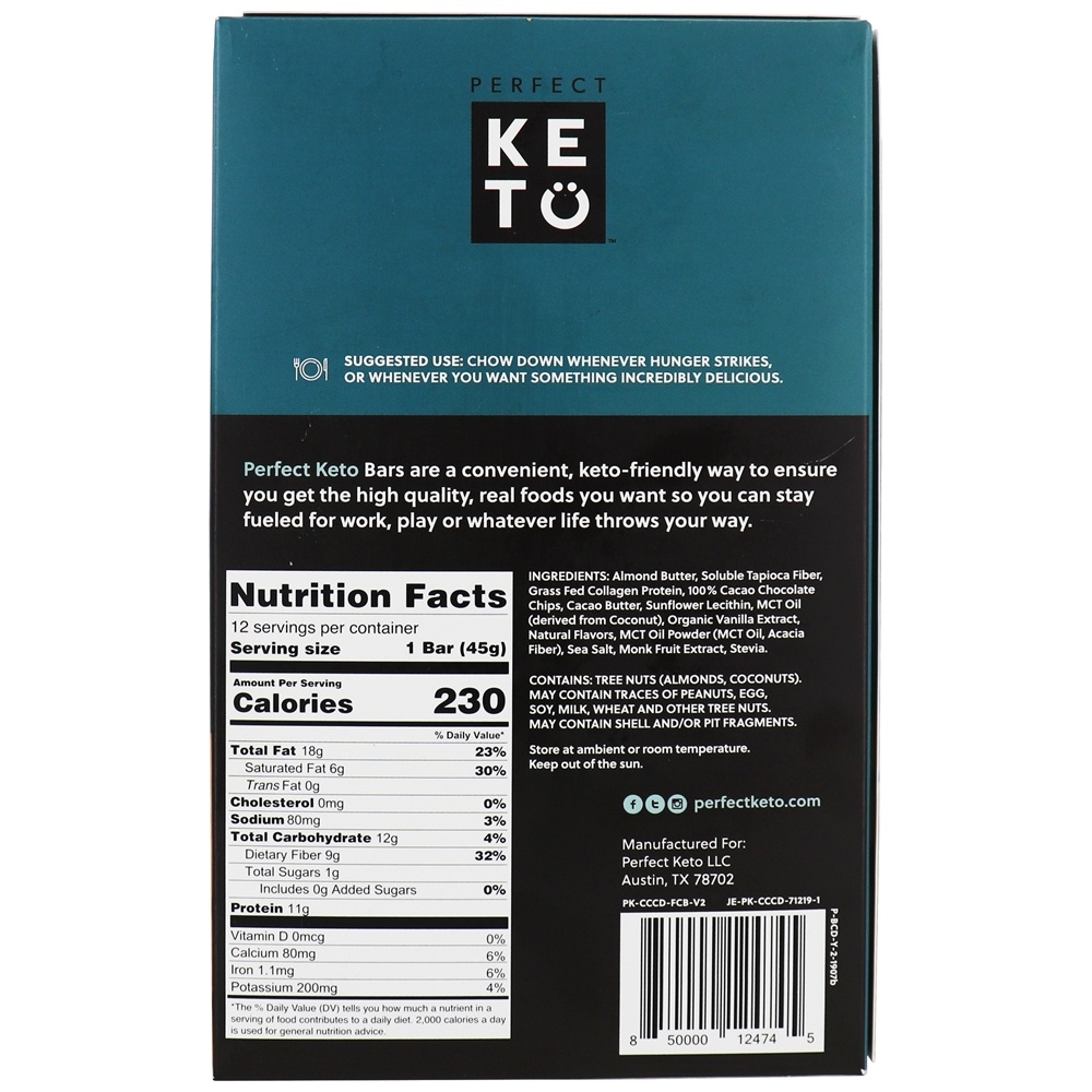 Keto Bars Box Massa de biscoito de chocolate - 12 Barras Perfect Keto - Imagem 2