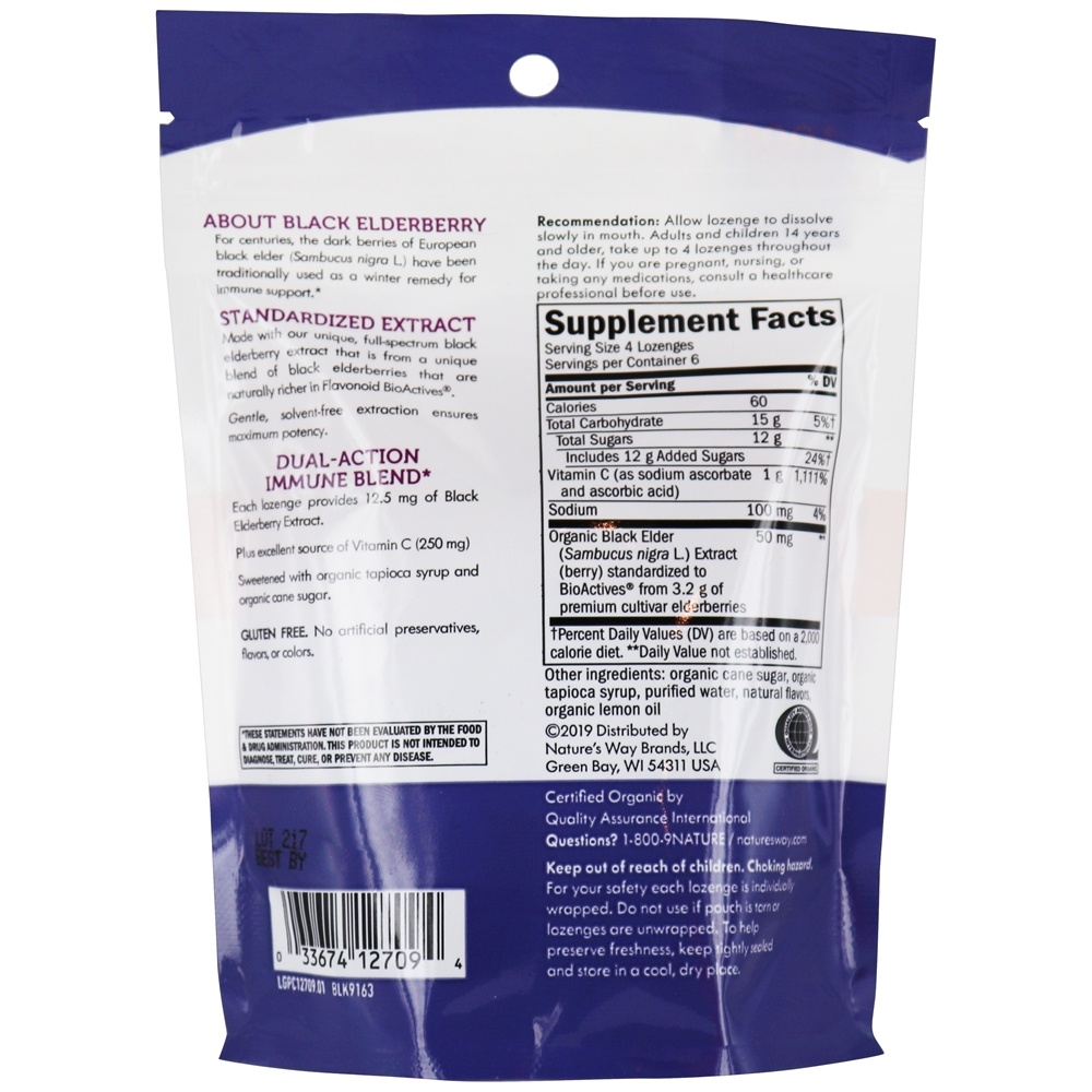 Cereja selvagem de vitamina C de sabugueiro Sambucus 1000 mg . - 24 Pastilhas Nature's Way - Imagem 2