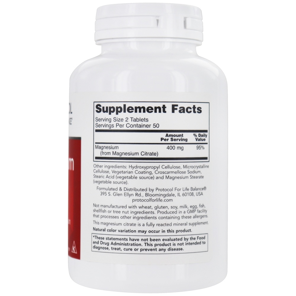 Suporte Cardiovascular de Citrato de Magnésio 400 mg . - 100 Tablets Protocol For Life Balance - Imagem 2