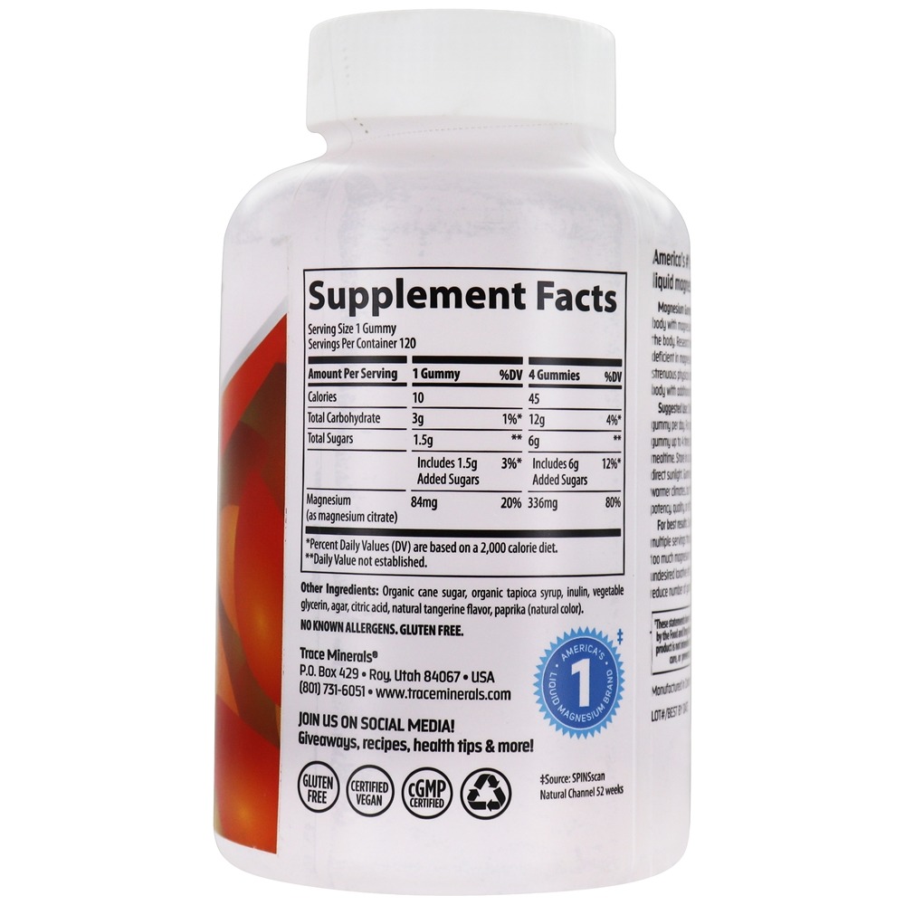 Gomas de Magnésio Tangerina 84 mg . - 120 Gummies Trace Minerals Research - Imagem 2