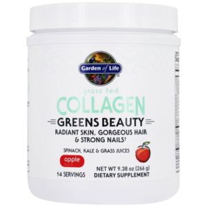 Pó de Beleza de Verdes de Colágeno Alimentado com Grama 14 Porções de Maçã - 9.38 oz. Garden of Life